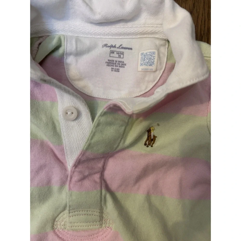 RALPH‎ LAUREN Baby Girls Pink & Green Rugby Dress 6 Mo Preppy